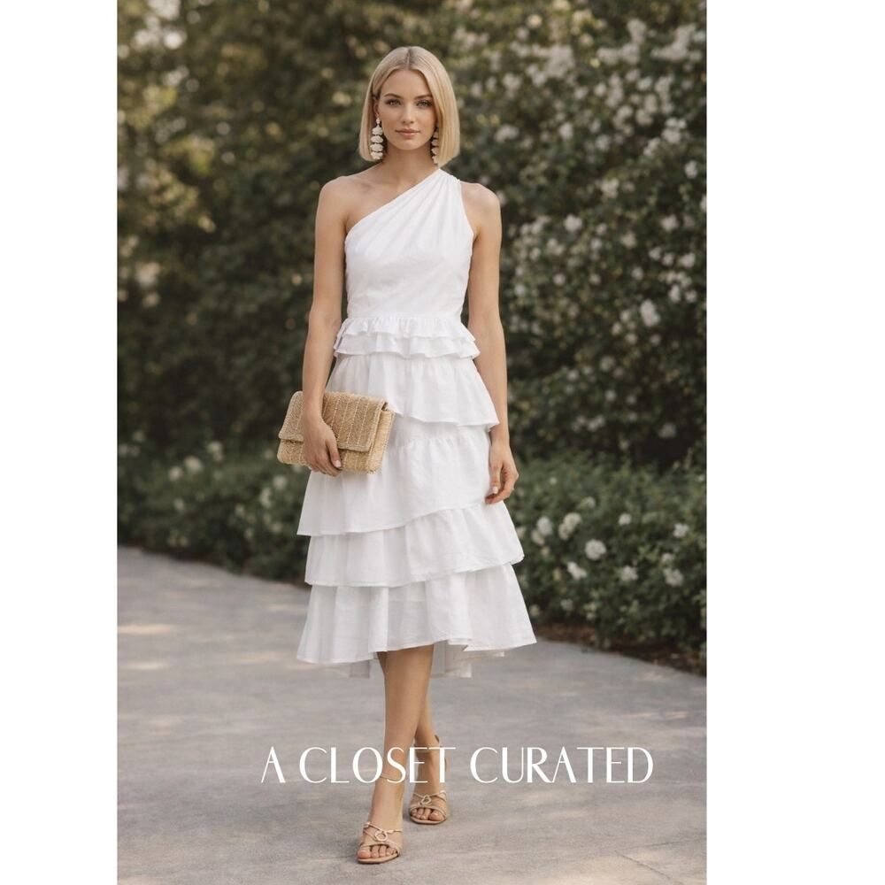 Anthropologie One Shoulder Tiered Dress 4 White NWT